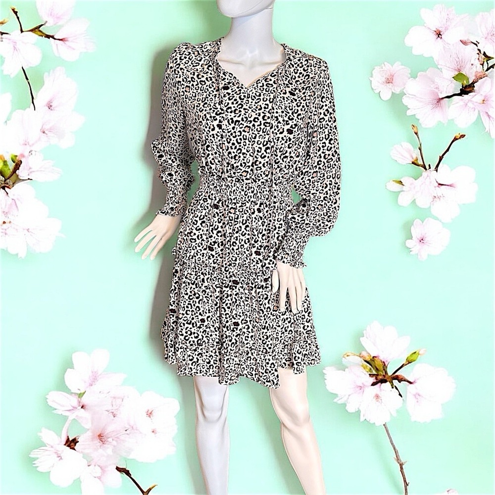 Pink Brown Leopard Print Elastic Waist 100% Polyester Mini Dress Size S NWT!